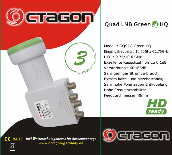 Octagon Quad  LNB 0,1 db HD Ready Green Line