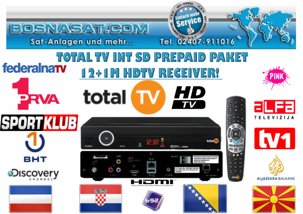 TotalTv International 12+1M +gratis HD Receiver inkl Sport Klub HD Paket gratis! TotalTv International 12+1M +gratis HD Receiver inkl Sport Klub HD Paket gratis!